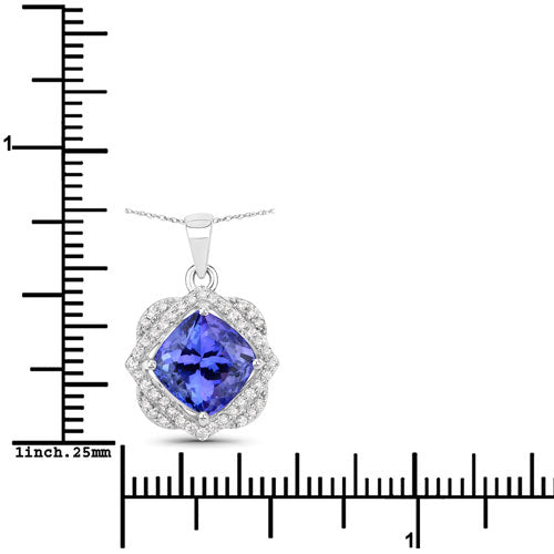 Bids.com 3.14 Carat Genuine Tanzanite and White Diamond 14K White Gold Pendant Pendants White Smoke