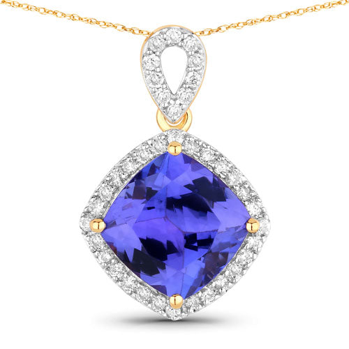 Bids.com 2.54 Carat Genuine Tanzanite and White Diamond 14K Yellow Gold Pendant Pendants White Smoke Default Title