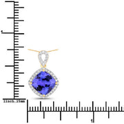 Bids.com 2.54 Carat Genuine Tanzanite and White Diamond 14K Yellow Gold Pendant Pendants White Smoke