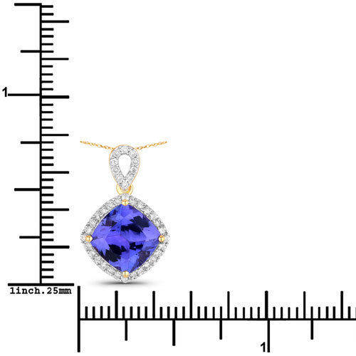 Bids.com 2.54 Carat Genuine Tanzanite and White Diamond 14K Yellow Gold Pendant Pendants White Smoke