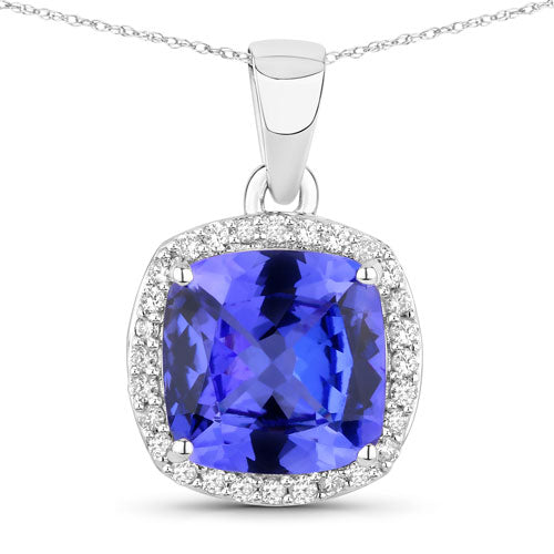 Bids.com 2.65 Carat Genuine Tanzanite and White Diamond 14K White Gold Pendant Pendants White Smoke Default Title
