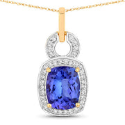 Bids.com 2.23 Carat Genuine Tanzanite and White Diamond 14K Yellow Gold Pendant Pendants White Smoke Default Title