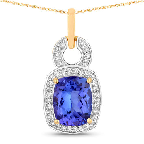 Bids.com 2.23 Carat Genuine Tanzanite and White Diamond 14K Yellow Gold Pendant Pendants White Smoke Default Title