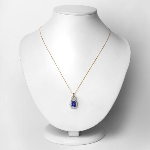 Bids.com 2.23 Carat Genuine Tanzanite and White Diamond 14K Yellow Gold Pendant Pendants Lavender