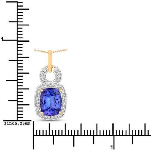 Bids.com 2.23 Carat Genuine Tanzanite and White Diamond 14K Yellow Gold Pendant Pendants White Smoke