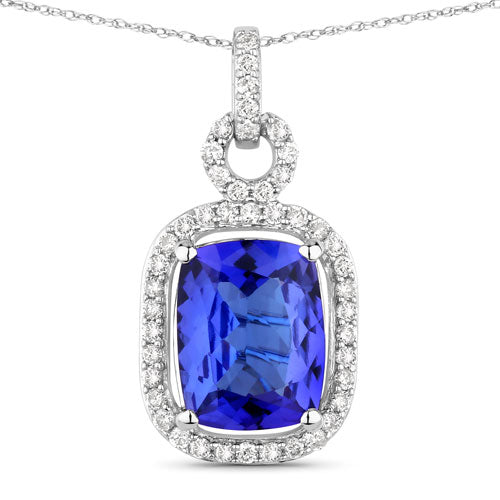 Bids.com 2.25 Carat Genuine Tanzanite and White Diamond 14K White Gold Pendant Pendants White Smoke Default Title