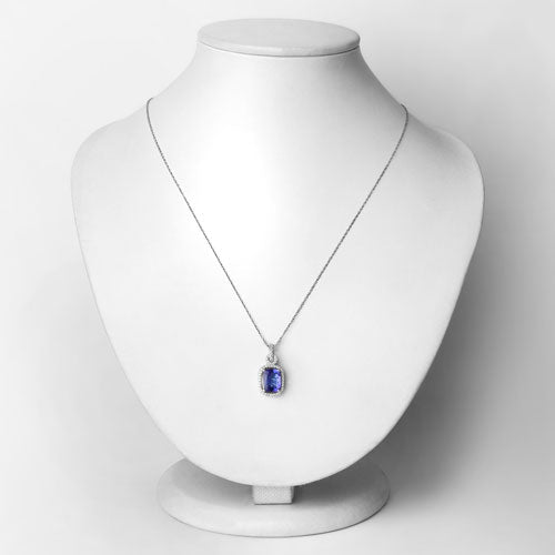 Bids.com 2.25 Carat Genuine Tanzanite and White Diamond 14K White Gold Pendant Pendants Lavender