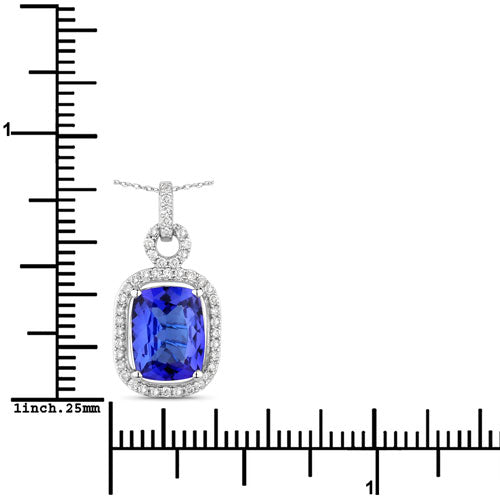 Bids.com 2.25 Carat Genuine Tanzanite and White Diamond 14K White Gold Pendant Pendants White Smoke