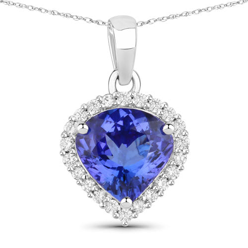 Bids.com 2.53 Carat Genuine Tanzanite and White Diamond 14K White Gold Pendant Pendants White Smoke Default Title