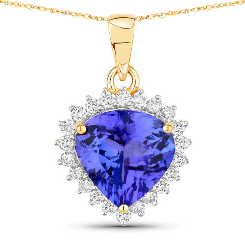 Bids.com 2.66 Carat Genuine Tanzanite and White Diamond 14K Yellow Gold Pendant Pendants White Smoke Default Title