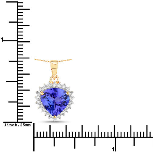 Bids.com 2.66 Carat Genuine Tanzanite and White Diamond 14K Yellow Gold Pendant Pendants White Smoke