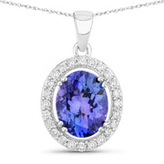 Bids.com 3.21 Carat Genuine Tanzanite and White Diamond 14K White Gold Pendant Pendants White Smoke Default Title