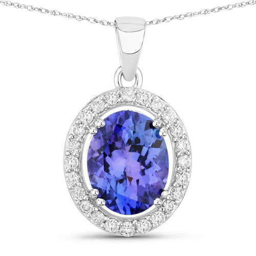 Bids.com 3.21 Carat Genuine Tanzanite and White Diamond 14K White Gold Pendant Pendants White Smoke Default Title