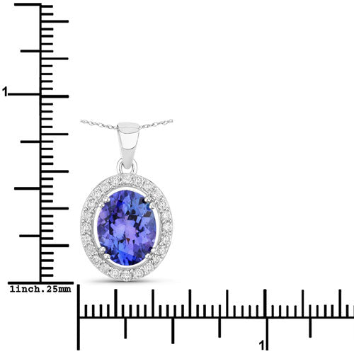 Bids.com 3.21 Carat Genuine Tanzanite and White Diamond 14K White Gold Pendant Pendants White Smoke
