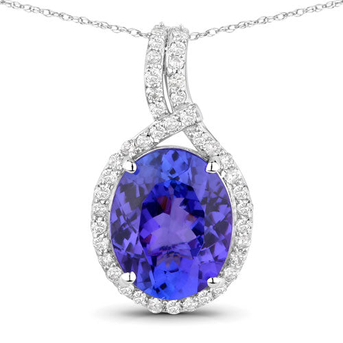 Bids.com 3.21 Carat Genuine Tanzanite and White Diamond 14K White Gold Pendant Pendants White Smoke Default Title