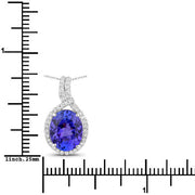 Bids.com 3.21 Carat Genuine Tanzanite and White Diamond 14K White Gold Pendant Pendants White Smoke