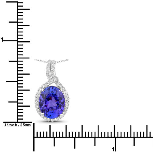 Bids.com 3.21 Carat Genuine Tanzanite and White Diamond 14K White Gold Pendant Pendants White Smoke