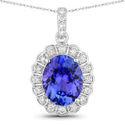 Bids.com 2.93 Carat Genuine Tanzanite and White Diamond 14K White Gold Pendant Pendants White Smoke Default Title