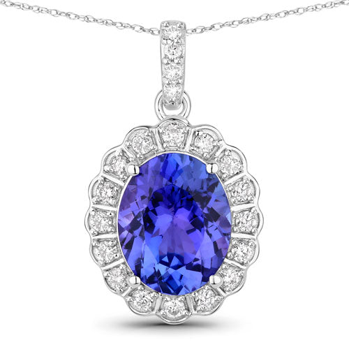 Bids.com 2.93 Carat Genuine Tanzanite and White Diamond 14K White Gold Pendant Pendants White Smoke Default Title
