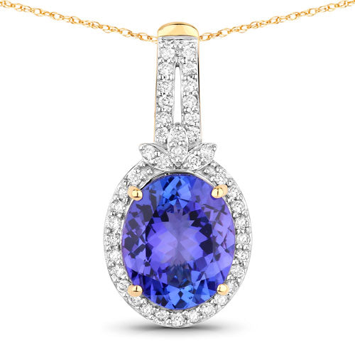 Bids.com 3.74 Carat Genuine Tanzanite and White Diamond 14K Yellow Gold Pendant Pendants White Smoke Default Title