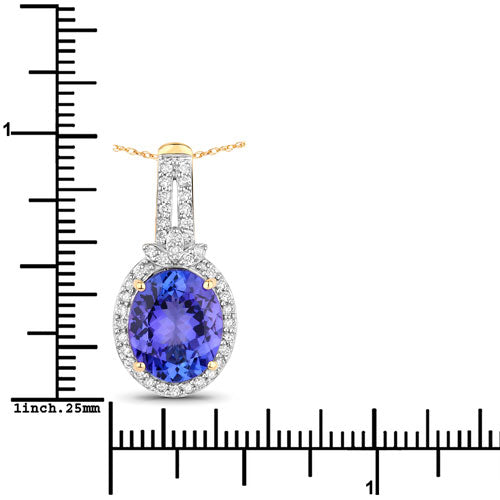 Bids.com 3.74 Carat Genuine Tanzanite and White Diamond 14K Yellow Gold Pendant Pendants White Smoke