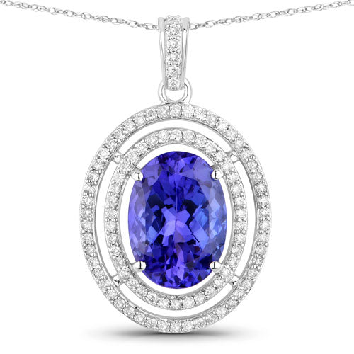 Bids.com 4.90 Carat Genuine Tanzanite and White Diamond 14K White Gold Pendant Pendants White Smoke Default Title