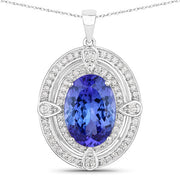 Bids.com 5.91 Carat Genuine Tanzanite and White Diamond 14K White Gold Pendant Pendants White Smoke Default Title