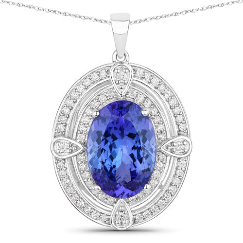 Bids.com 5.91 Carat Genuine Tanzanite and White Diamond 14K White Gold Pendant Pendants White Smoke Default Title