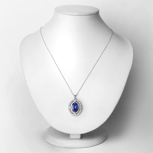 Bids.com 5.91 Carat Genuine Tanzanite and White Diamond 14K White Gold Pendant Pendants Lavender