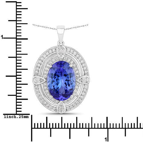 Bids.com 5.91 Carat Genuine Tanzanite and White Diamond 14K White Gold Pendant Pendants White Smoke