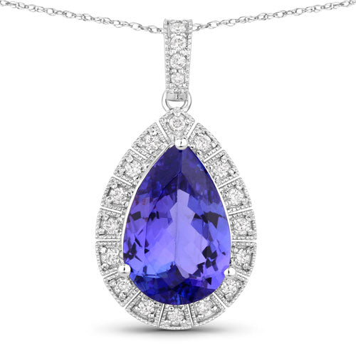 Bids.com 3.13 Carat Genuine Tanzanite and White Diamond 14K White Gold Pendant Pendants White Smoke Default Title