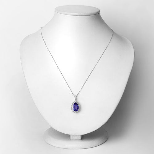 Bids.com 3.13 Carat Genuine Tanzanite and White Diamond 14K White Gold Pendant Pendants Lavender