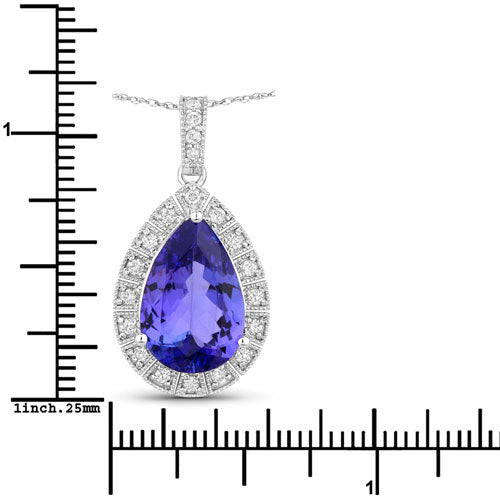 Bids.com 3.13 Carat Genuine Tanzanite and White Diamond 14K White Gold Pendant Pendants White Smoke