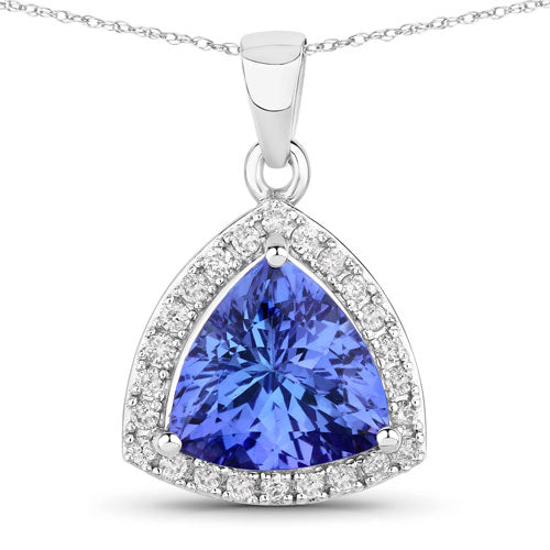 Bids.com 3.11 Carat Genuine Tanzanite and White Diamond 14K White Gold Pendant Pendants White Smoke Default Title