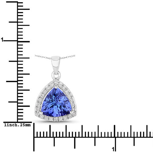 Bids.com 3.11 Carat Genuine Tanzanite and White Diamond 14K White Gold Pendant Pendants White Smoke