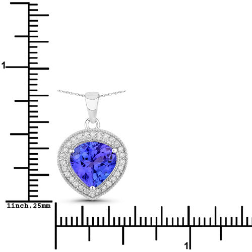 Bids.com 2.58 Carat Genuine Tanzanite and White Diamond 14K White Gold Pendant Pendants White Smoke