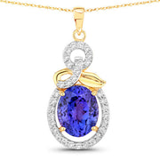 Bids.com 3.91 Carat Genuine Tanzanite and White Diamond 14K Yellow Gold Pendant Pendants White Smoke Default Title