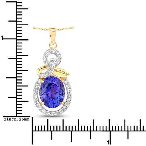 Bids.com 3.91 Carat Genuine Tanzanite and White Diamond 14K Yellow Gold Pendant Pendants White Smoke