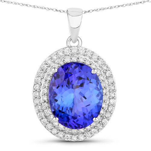 Bids.com 3.90 Carat Genuine Tanzanite and White Diamond 14K White Gold Pendant Pendants White Smoke Default Title