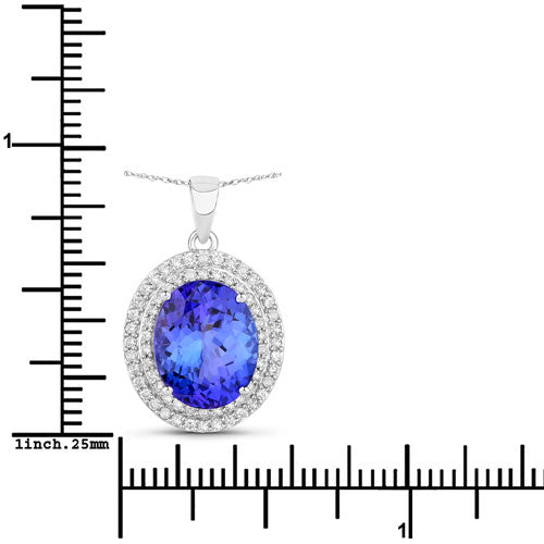 Bids.com 3.90 Carat Genuine Tanzanite and White Diamond 14K White Gold Pendant Pendants White Smoke