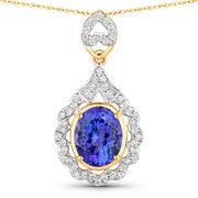 Bids.com 4.40 Carat Genuine Tanzanite and White Diamond 14K Yellow Gold Pendant Pendants White Smoke Default Title