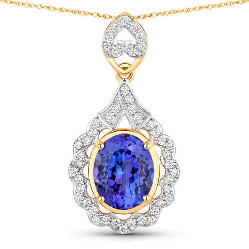 Bids.com 4.40 Carat Genuine Tanzanite and White Diamond 14K Yellow Gold Pendant Pendants White Smoke Default Title