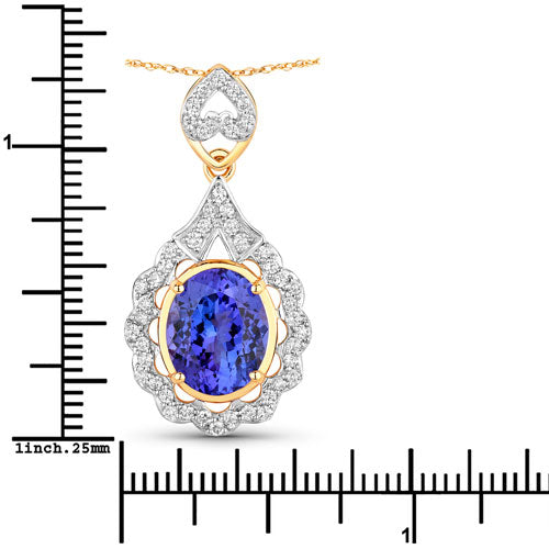 Bids.com 4.40 Carat Genuine Tanzanite and White Diamond 14K Yellow Gold Pendant Pendants White Smoke