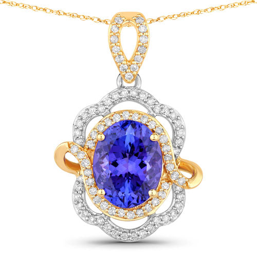 Bids.com 4.61 Carat Genuine Tanzanite and White Diamond 14K White Gold(Two-Tone) Pendant Pendants White Smoke Default Title