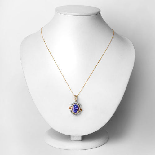 Bids.com 4.61 Carat Genuine Tanzanite and White Diamond 14K White Gold(Two-Tone) Pendant Pendants Lavender