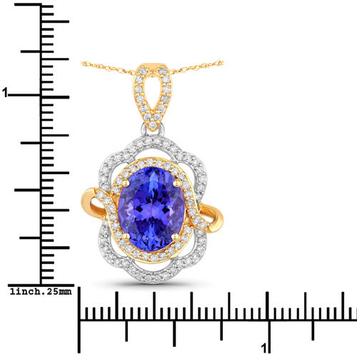 Bids.com 4.61 Carat Genuine Tanzanite and White Diamond 14K White Gold(Two-Tone) Pendant Pendants White Smoke