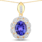 Bids.com 4.13 Carat Genuine Tanzanite and White Diamond 14K Yellow Gold Pendant Pendants White Smoke Default Title