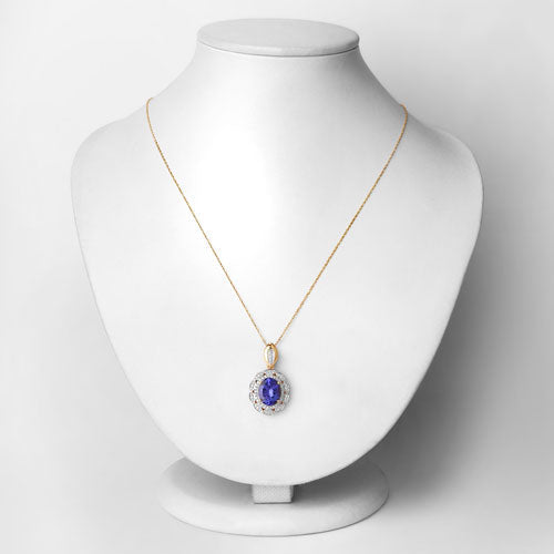 Bids.com 4.13 Carat Genuine Tanzanite and White Diamond 14K Yellow Gold Pendant Pendants Lavender