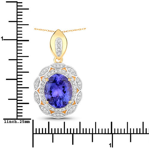 Bids.com 4.13 Carat Genuine Tanzanite and White Diamond 14K Yellow Gold Pendant Pendants White Smoke