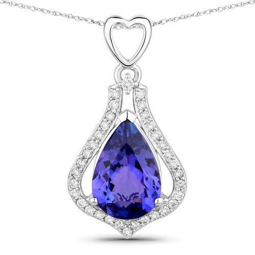 Bids.com 3.30 Carat Genuine Tanzanite and White Diamond 14K White Gold Pendant Pendants White Smoke Default Title